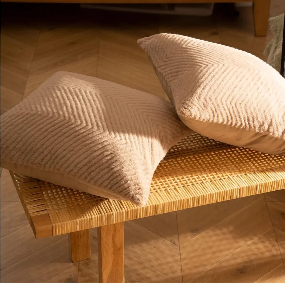 NWT set of 3 Taupe Throw Pillow Covers Taupe Fluffy Zigzag 18x18